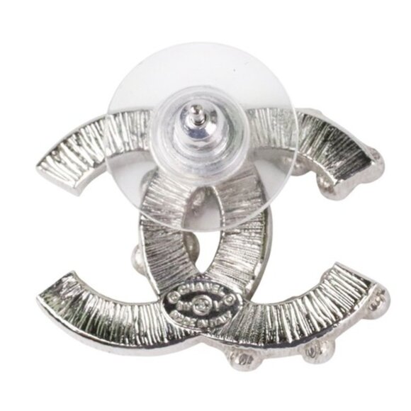 #52 - CHANEL B19V Coco Mark Rhinestone Earrings, Silver Color - Authentic - Picture 5 of 15